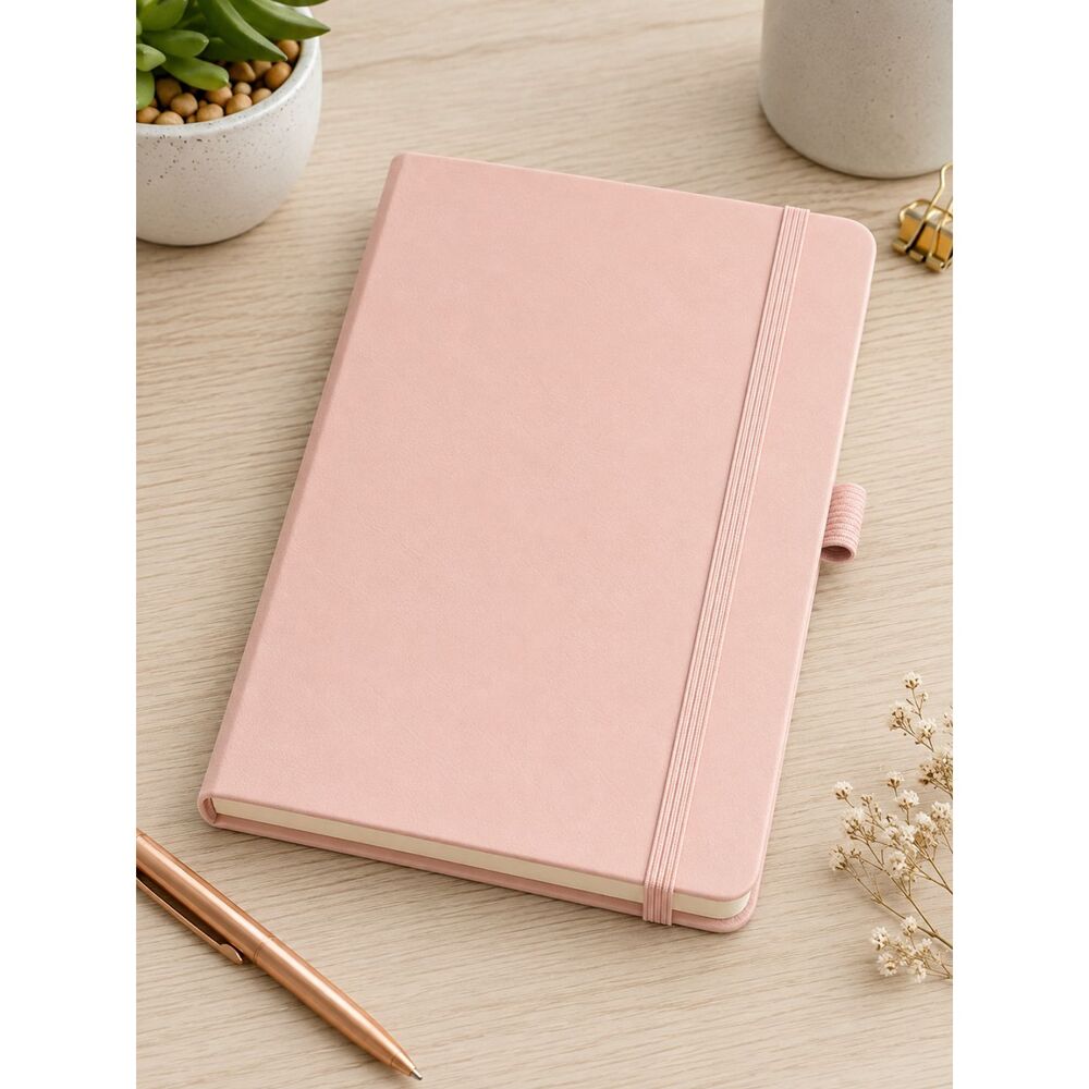 New Blush Pink Faux Leather Journal Notebook Elastic Closure Pen Loop Sealed